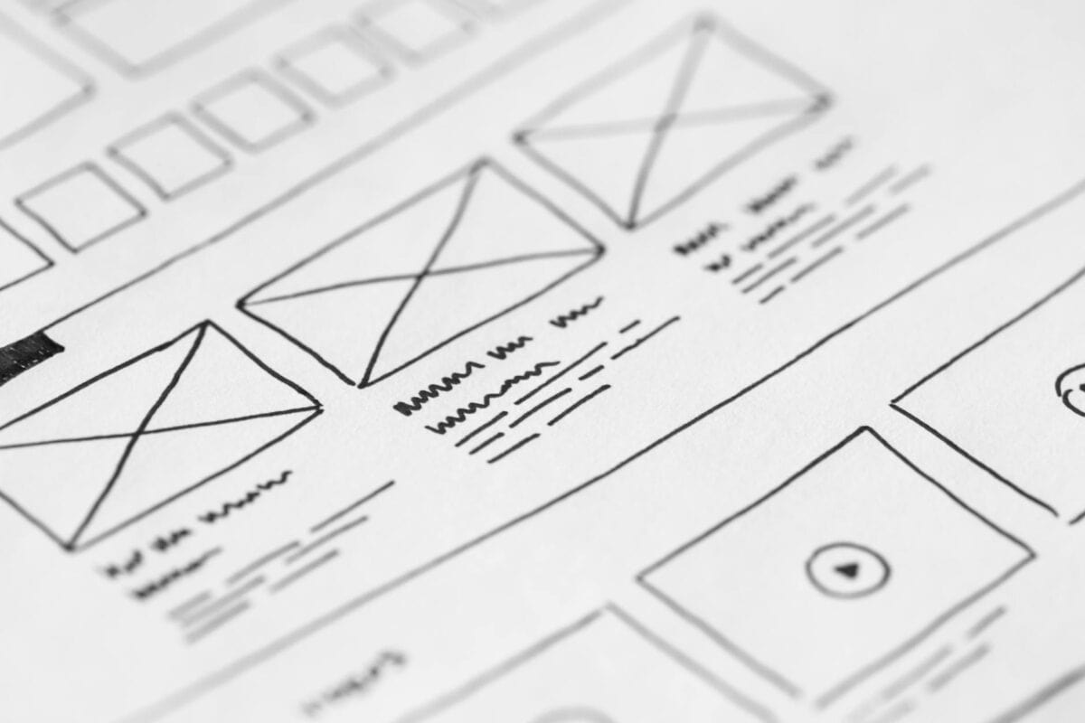 Illustration of website wireframes for a business website redesign.